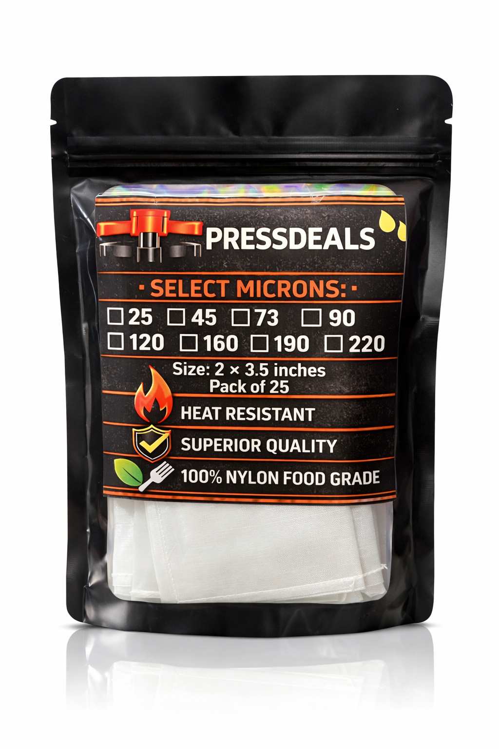 Pressdeals Nylon Filter Bags - 25, 73, 90 and 120 Micron for Rosin Press
